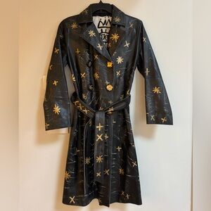 One of a Kind Hand Painted Leather Trench Coat